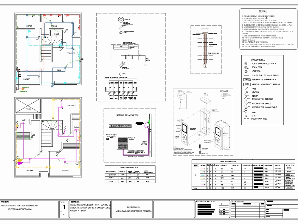 Electric plans residential house two floors