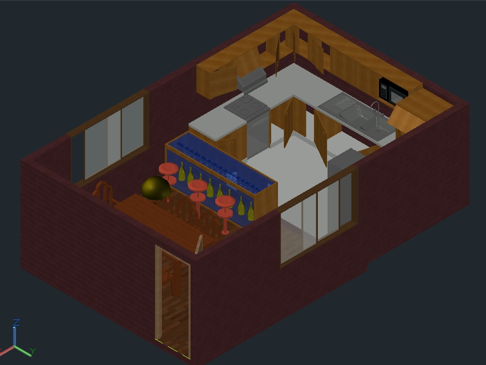 Kitchen with dining room in 3d