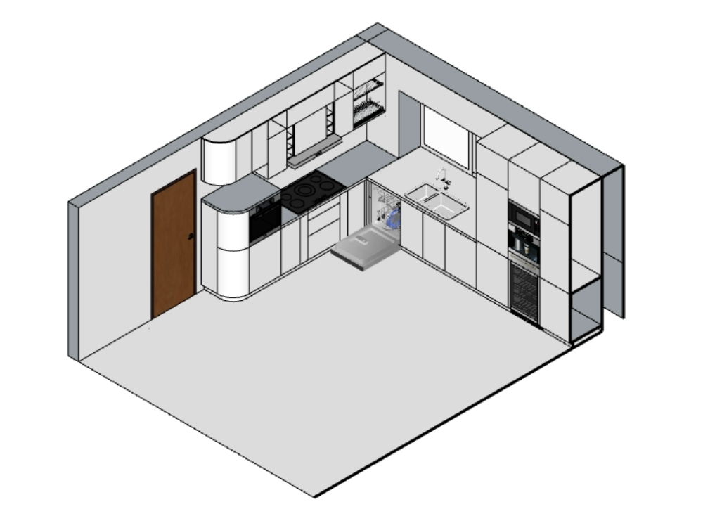 White kitchen patterned in sketchup