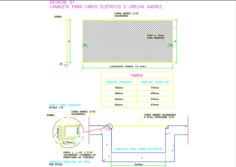Channel with grid for electrical cables
