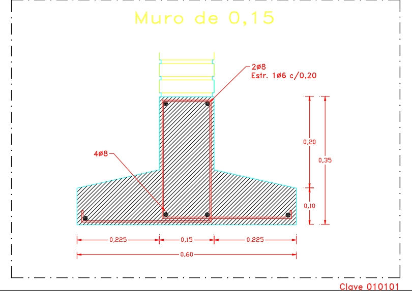 Base de concreto para parede de 0,15m.