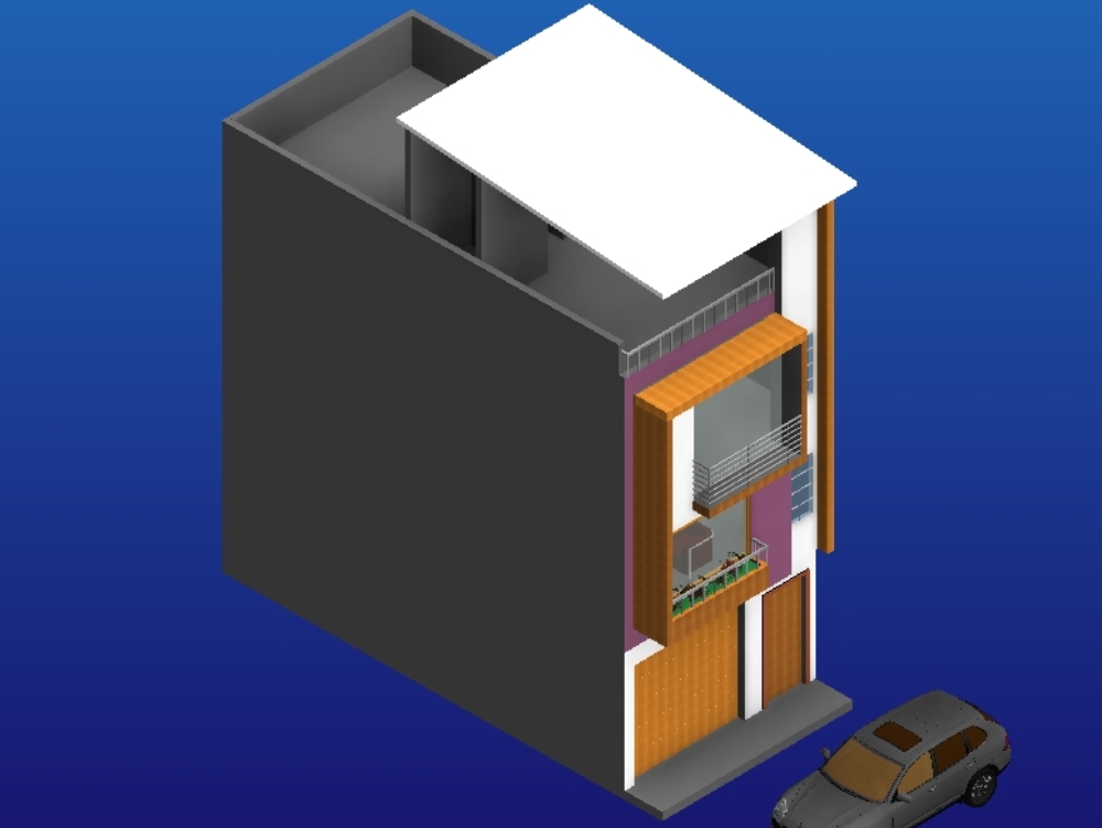Diseño tridimensional de casa habitación de 5x10m2