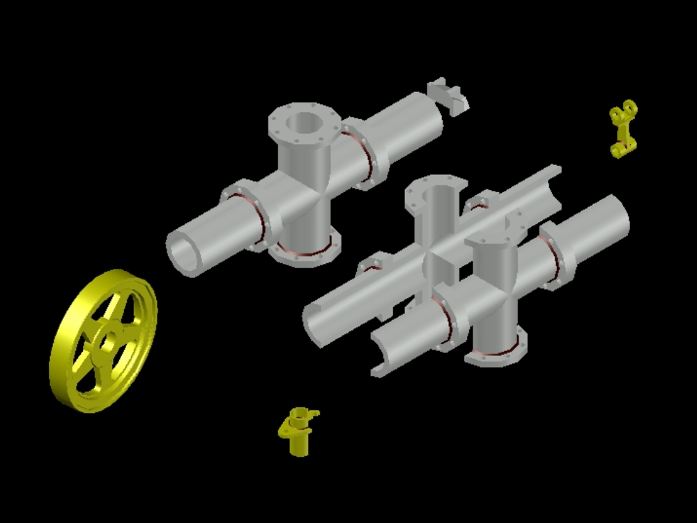 Pipes with cut and sections with wheels in 3d