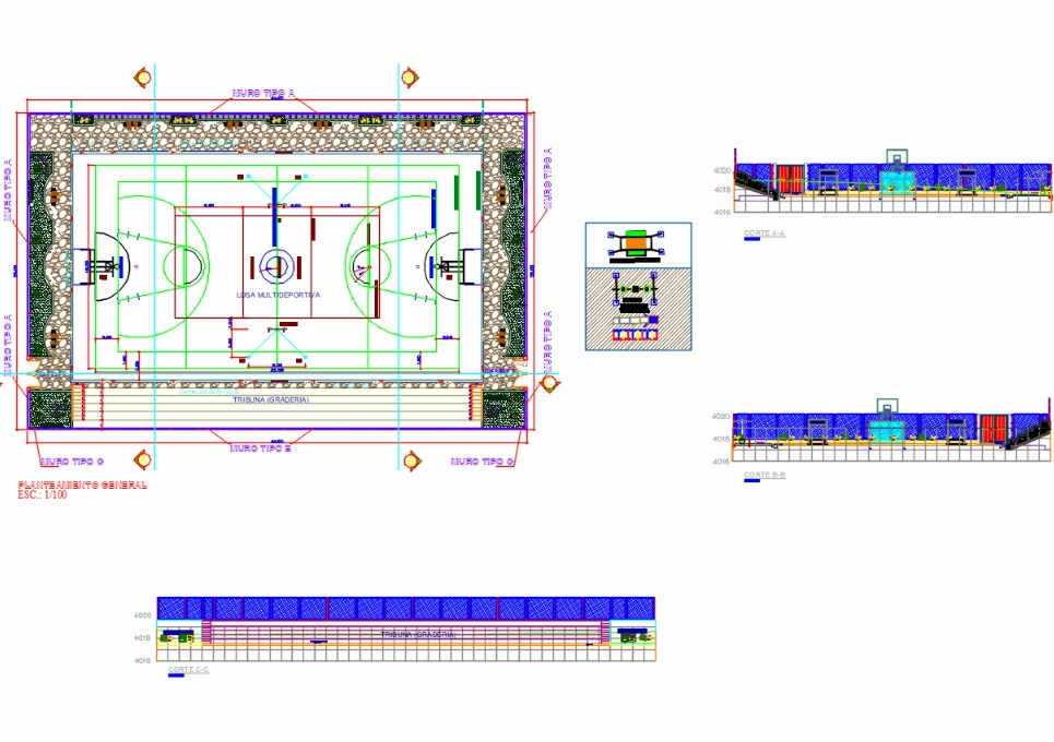 Sports slab plan with grandstand