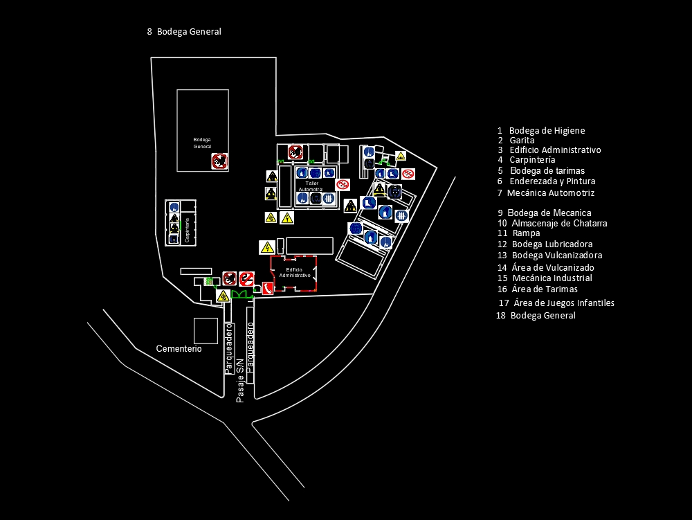 Signage plan of a higher educational center in automotive mechanics