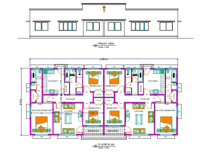 Two Bedroom Semi Detached House Plan 4 MB Bibliocad
