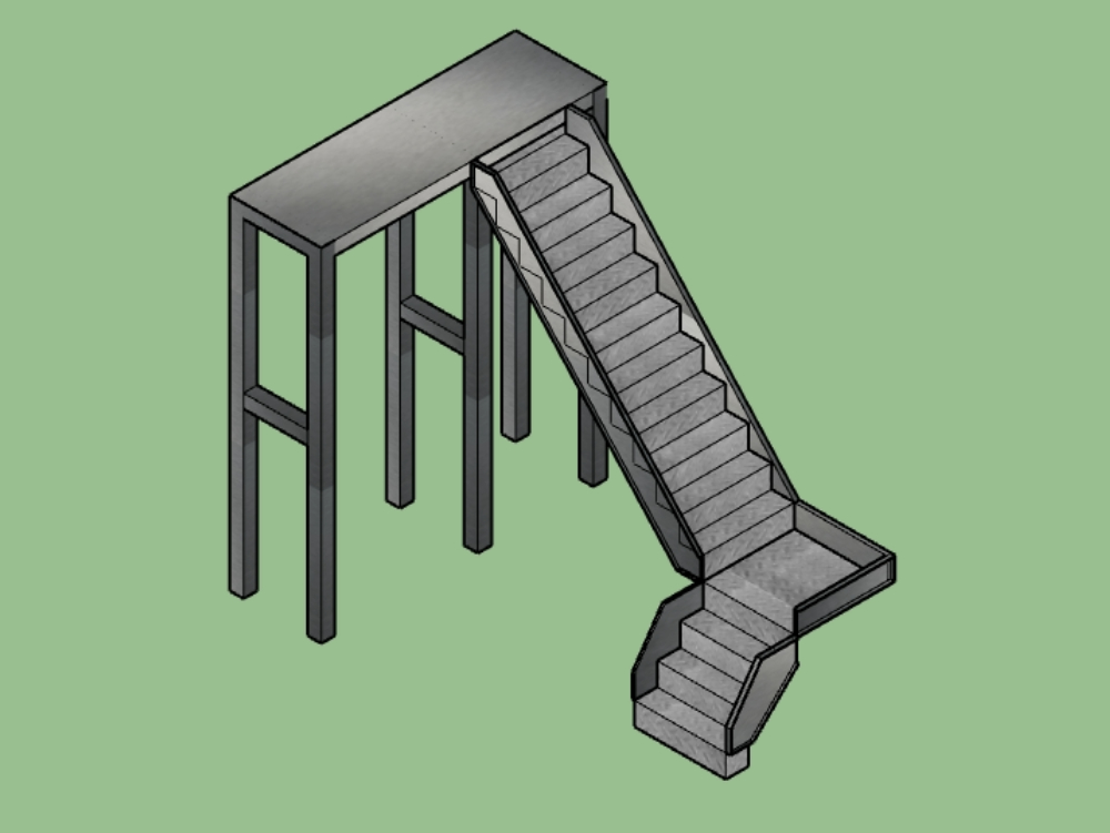 Escada de metal com duas seções em l