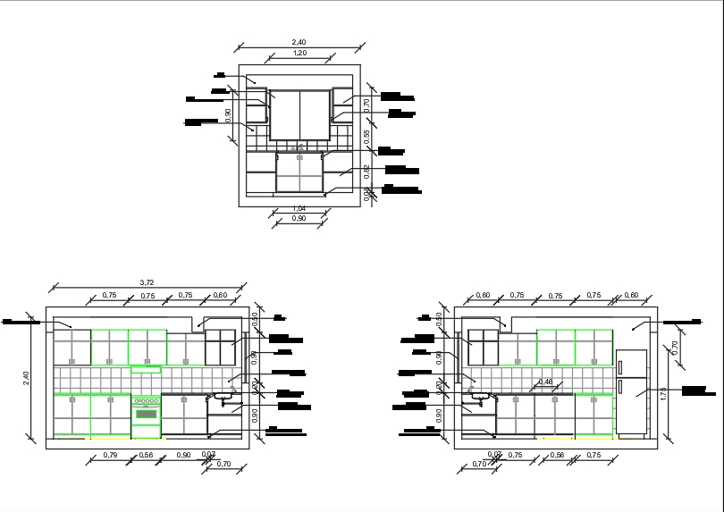Kitchen detail with cuts and plan