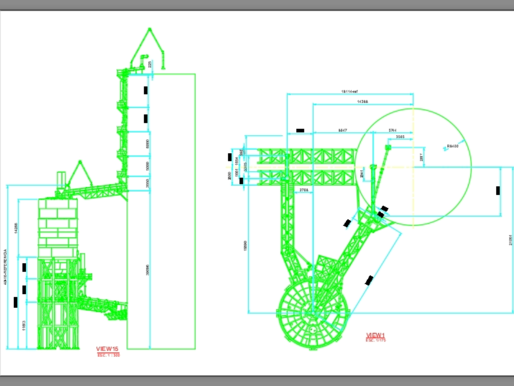 General arrangement of metal silo and platforms
