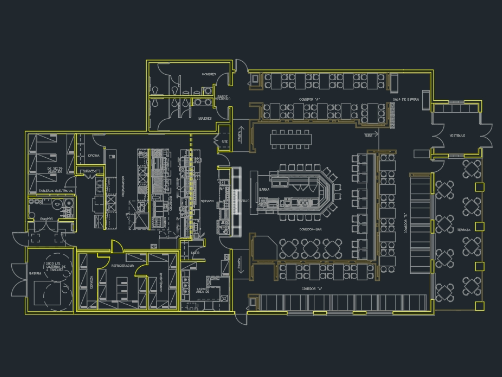 Plan Of A Restaurant Dwg In Autocad In Autocad Cad 28617 Kb