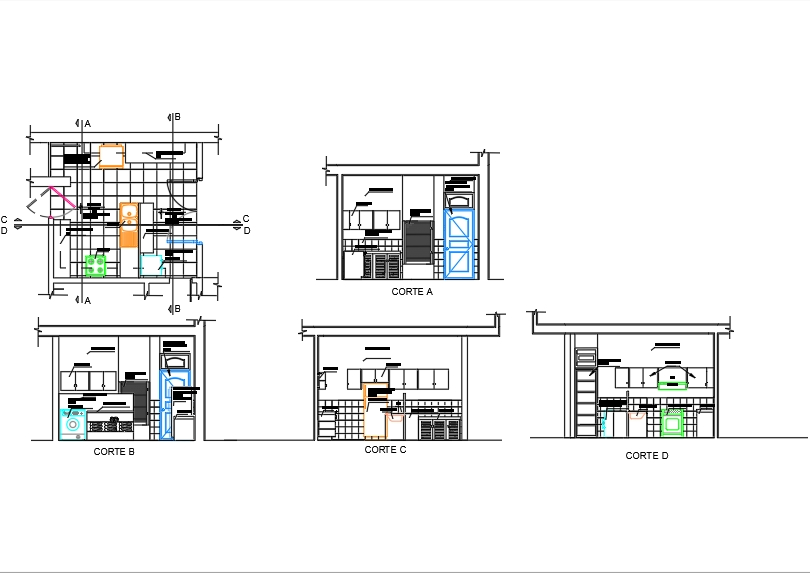 Sections of a kitchen of a single-family home