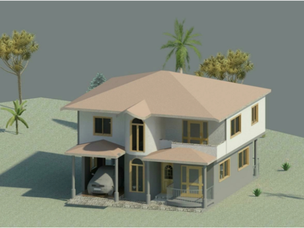 Casa campestre 3d modelada en revit