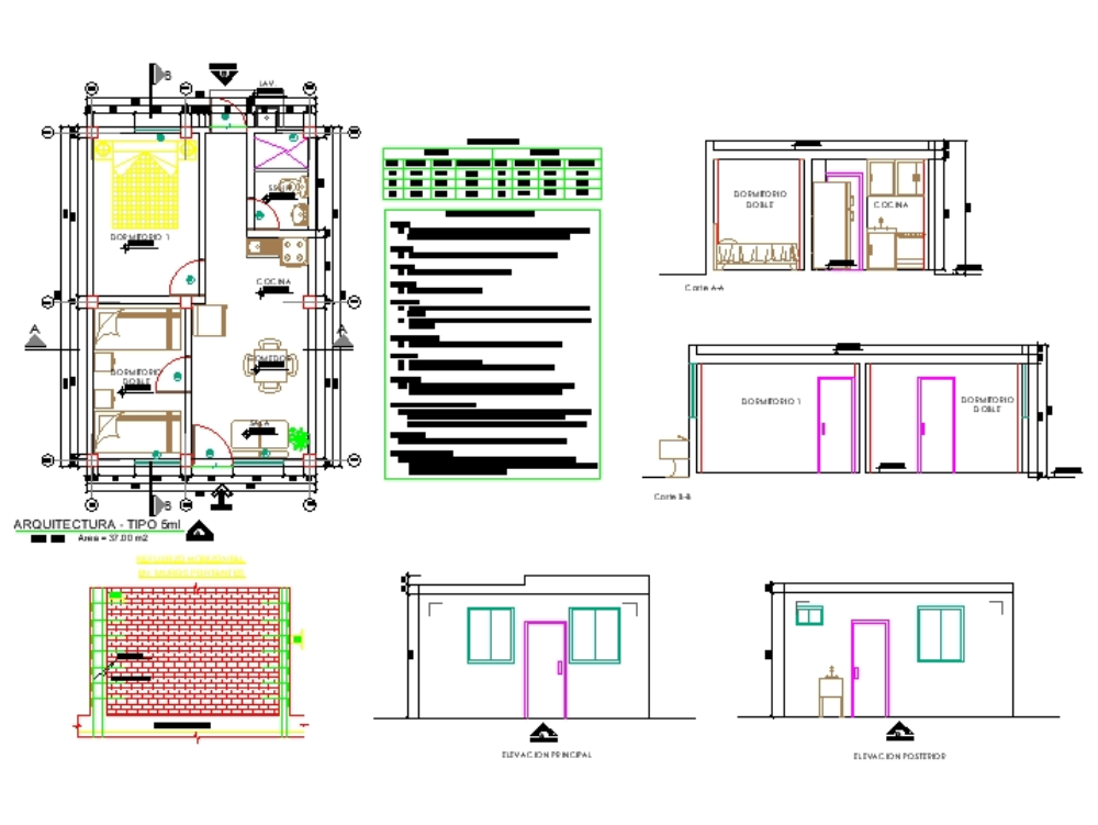 Housing module of 5.00 x 7.40 meters.