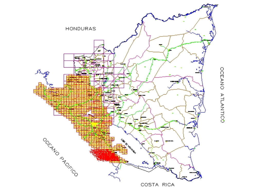 Georeferenzkarte des geodätischen Netzwerks von Nicaragua