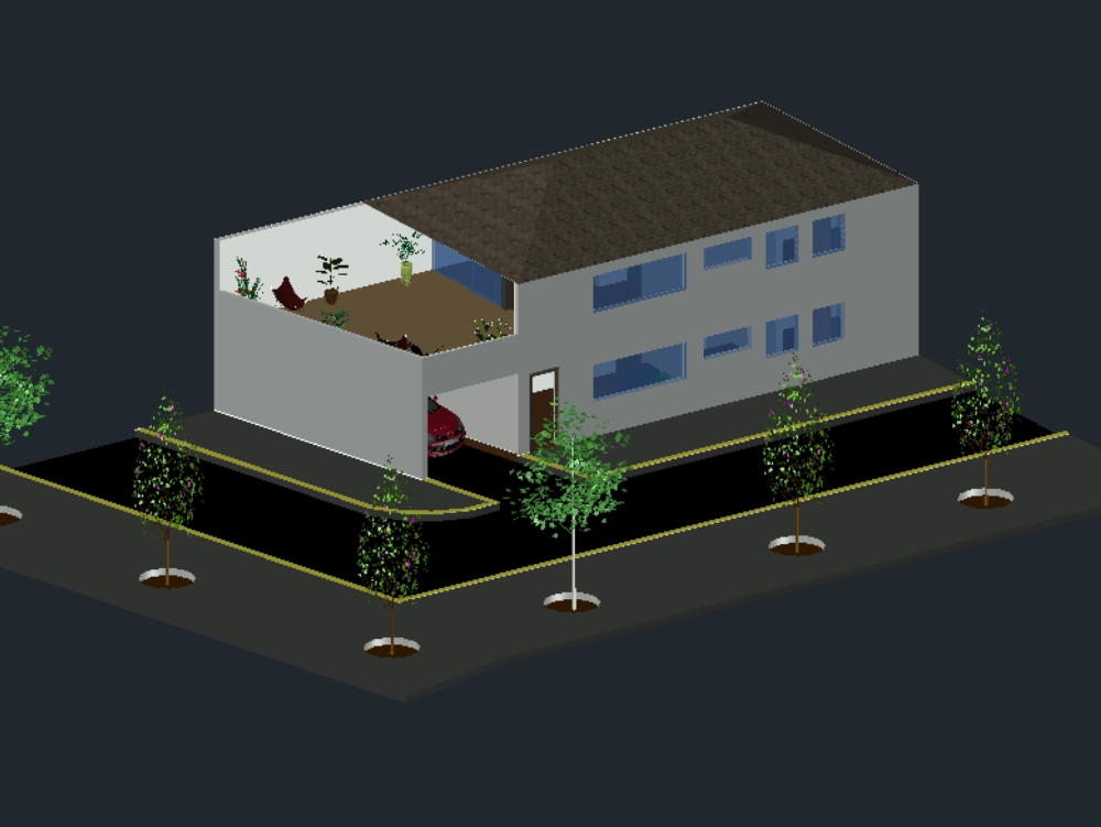 Casa de 2 andares plana e 3D com texturas