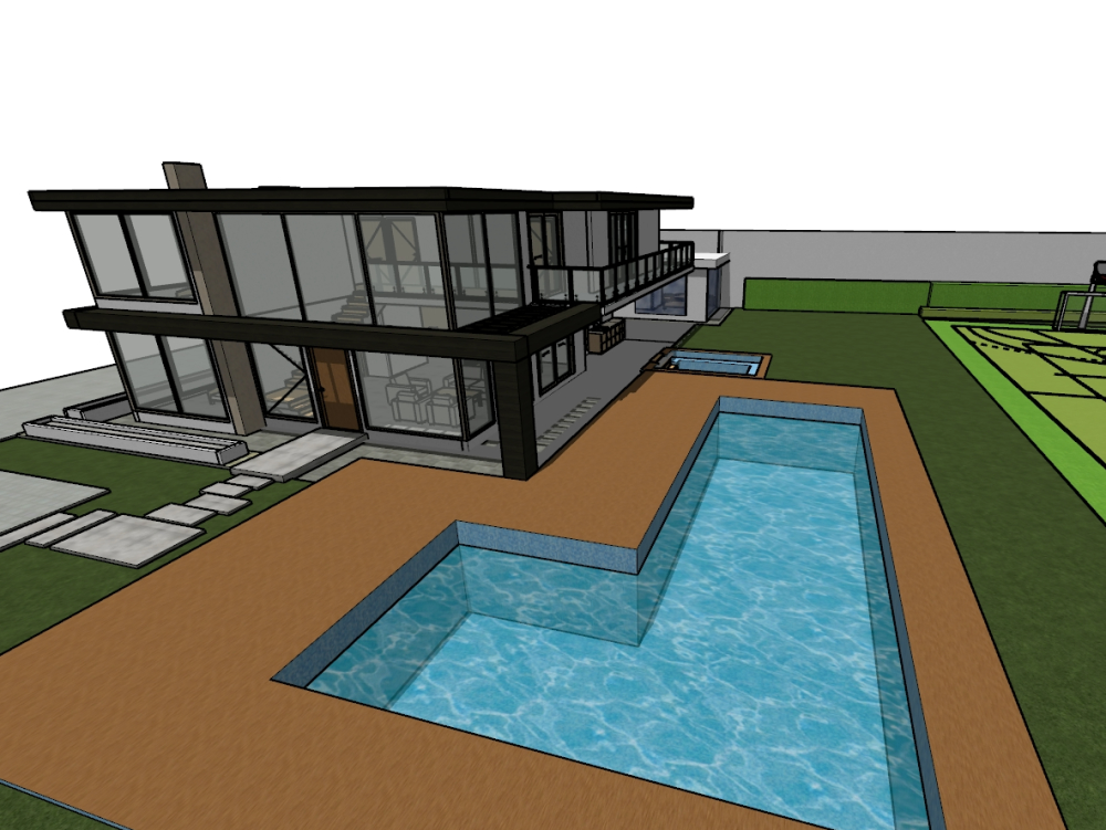 Maison moderne avec piscine et cour polyvalente