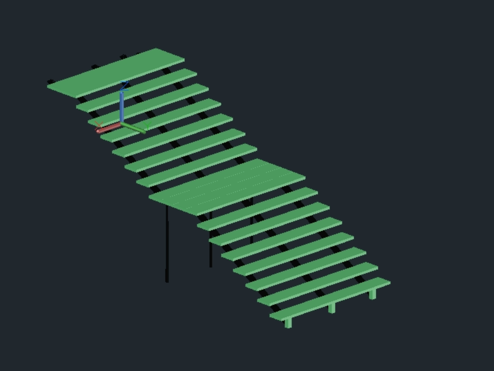 straight metal staircase with landing 3d