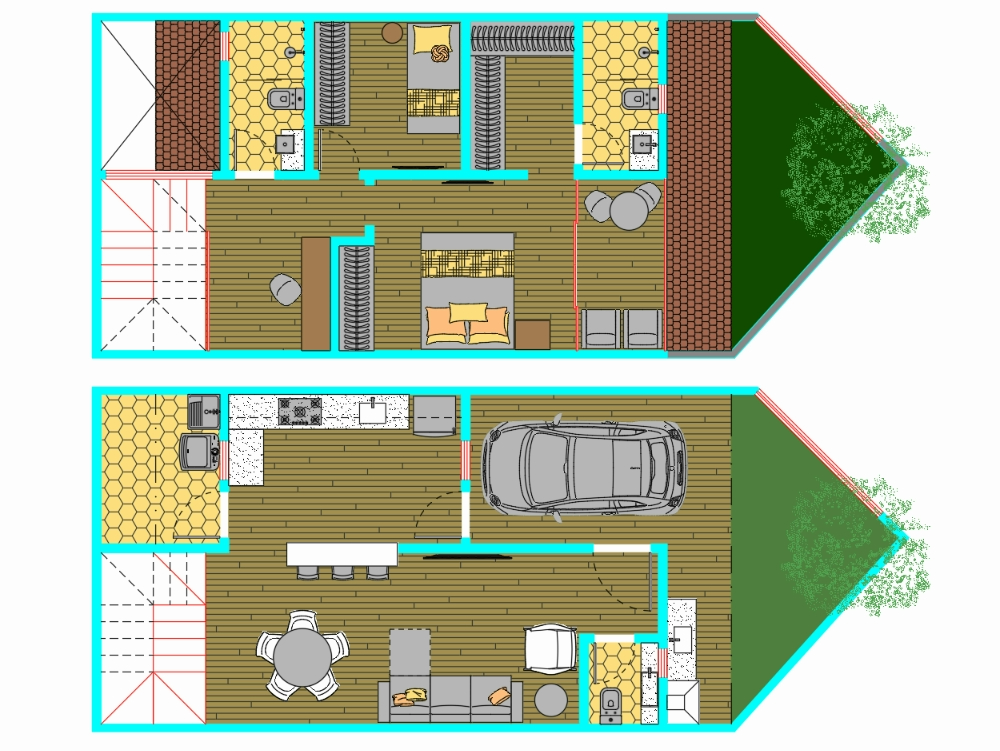 Layout of the 2-story house - with dynamic blocks