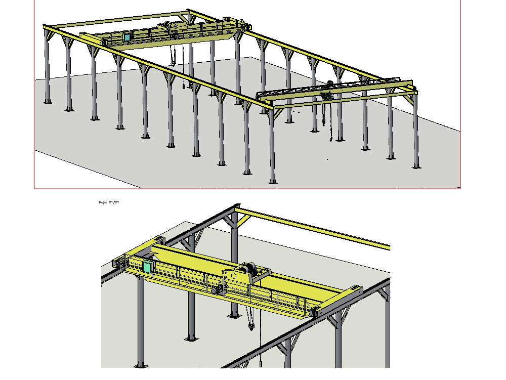 Bridge crane of 5 and 20 tons in metal columns and ipn profiles