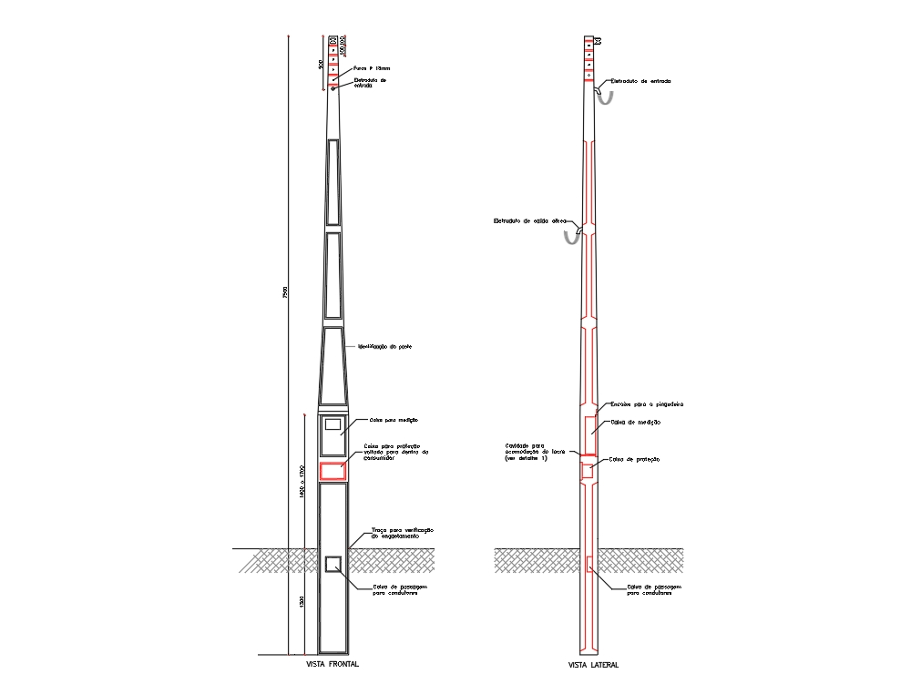 Concrete pole with low voltage measurement