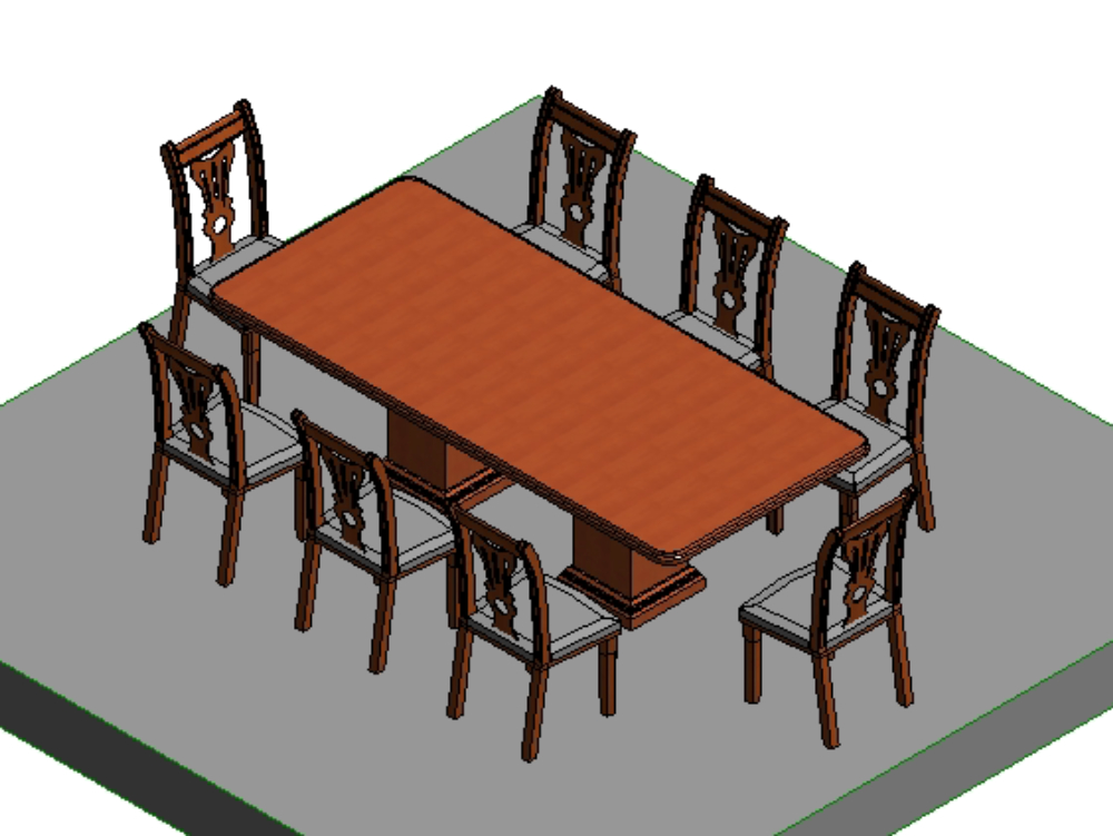 Comedor de madera de 6 a 8 sillas en revit