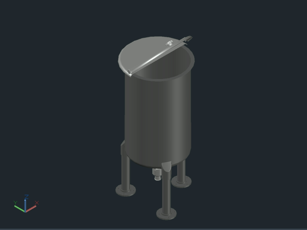 Tank with lid and outlet valve in stainless steel