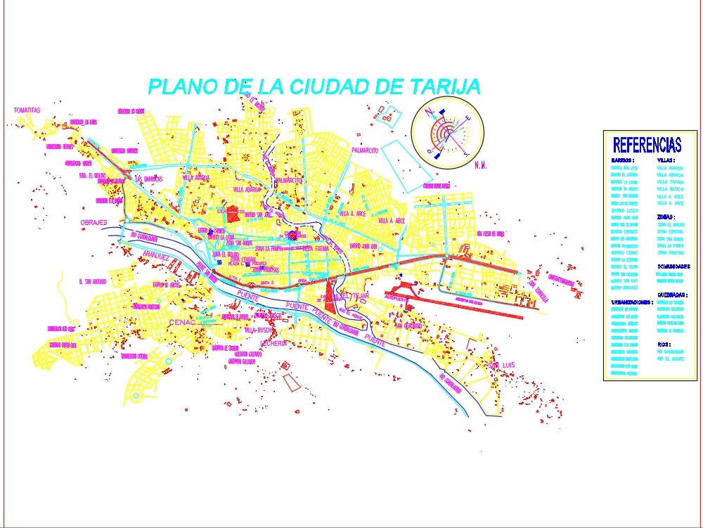 Map of tarija city, bolivia