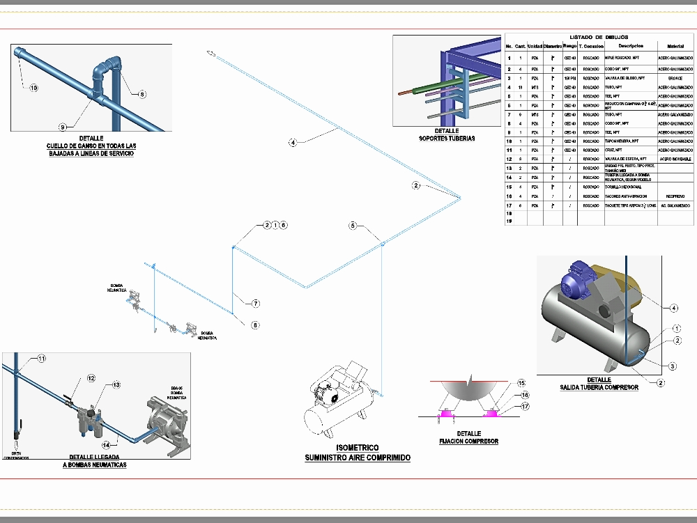 Compressor or pneumatic line installation detail