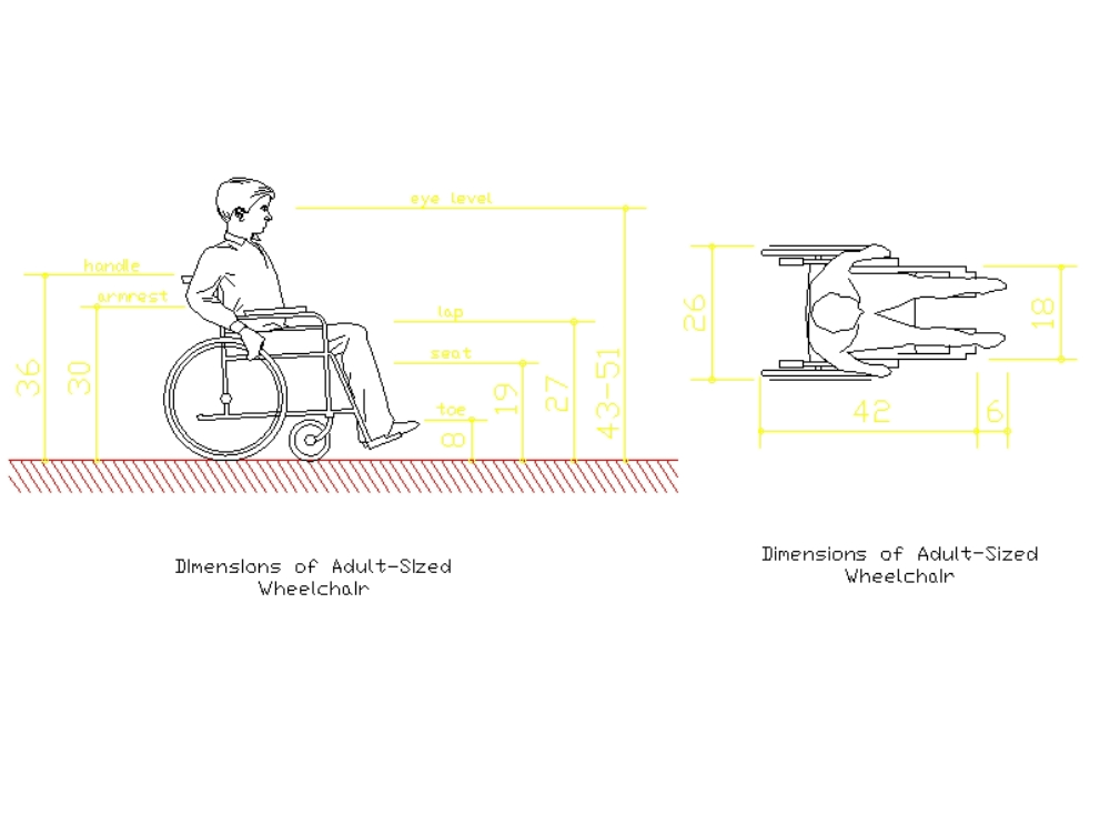 Dimensión de la silla de ruedas de tamaño adulto