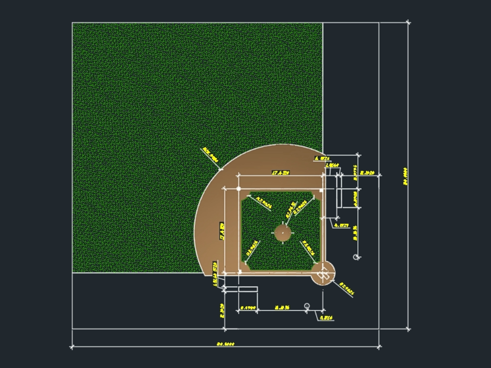 Baseball field with standard measures