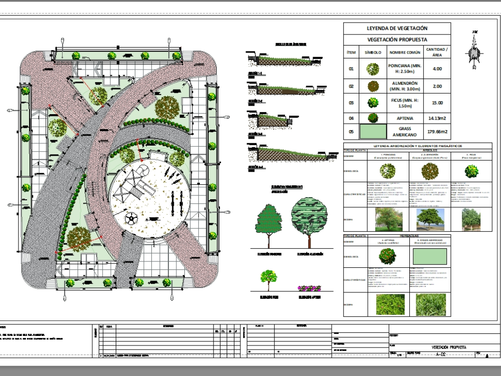 Plano de vegetacion en plaza - paisajismo