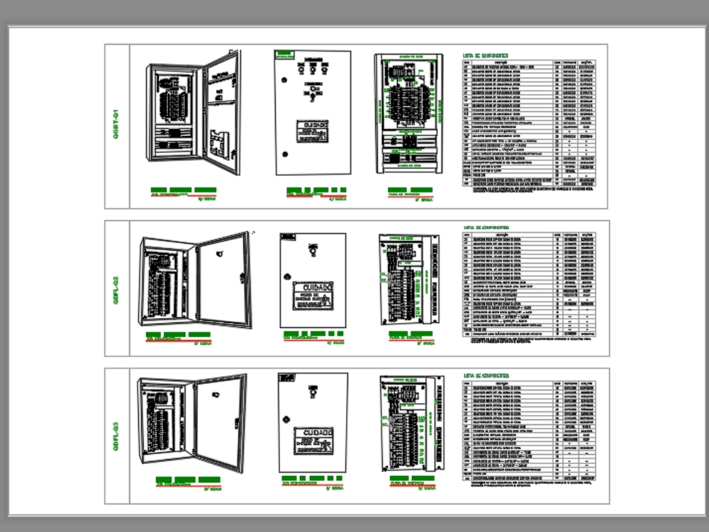 Detail three-phase electrical panels