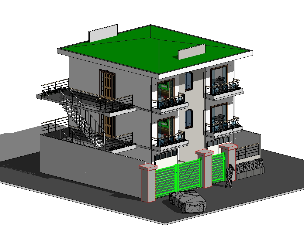Three-story multi-family dwelling in 3d
