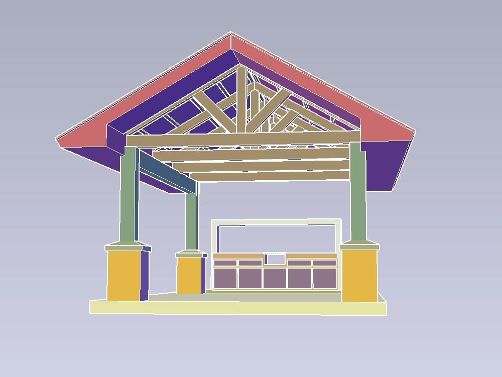 Covered barbecue area 2 guides in 3d