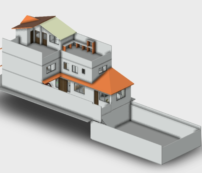 Einfamilienhaus mit 2 Ebenen und einer hinteren Terrasse