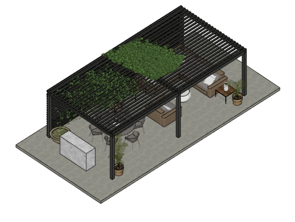 Terraza modelo 3d; espacio social.