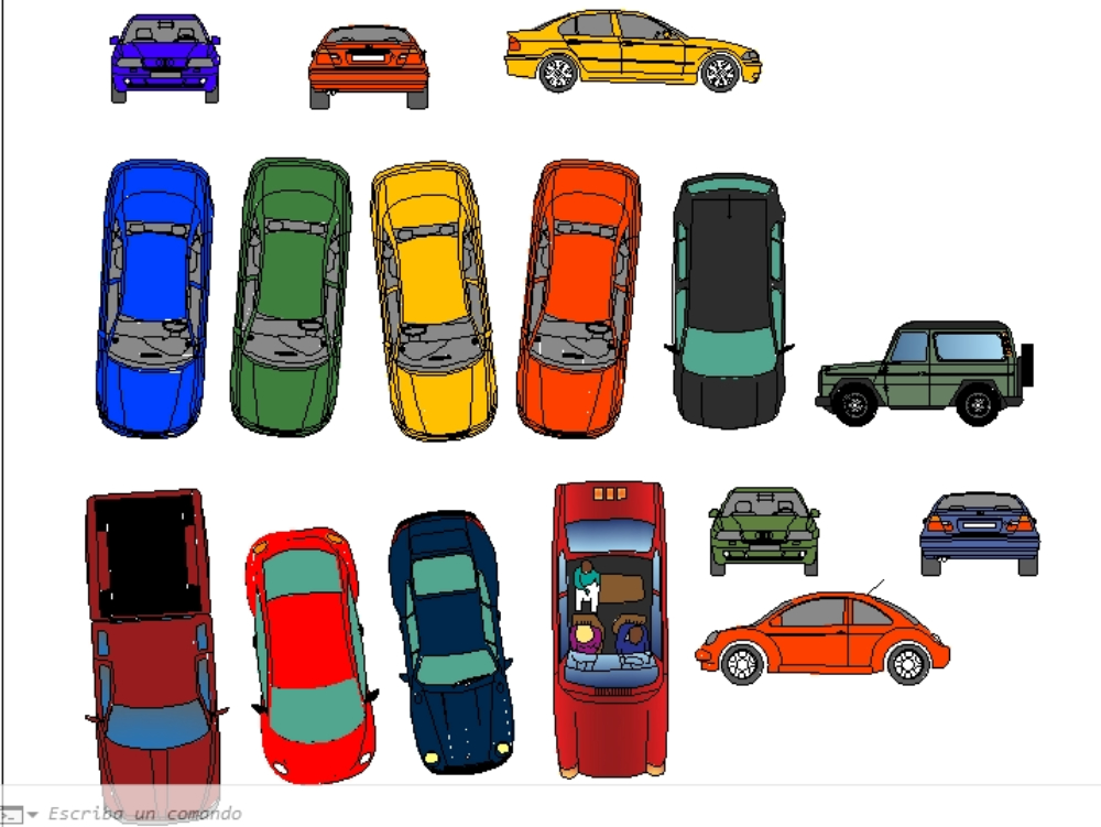colored cars; elevations and plants