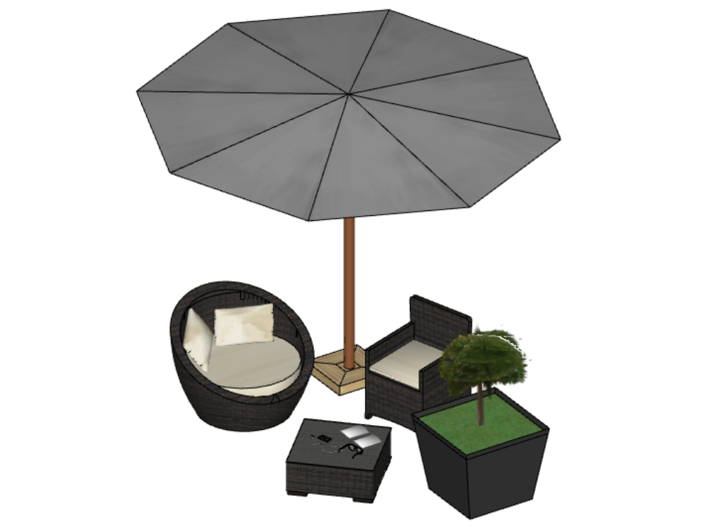 Terrace furniture with pool umbrella