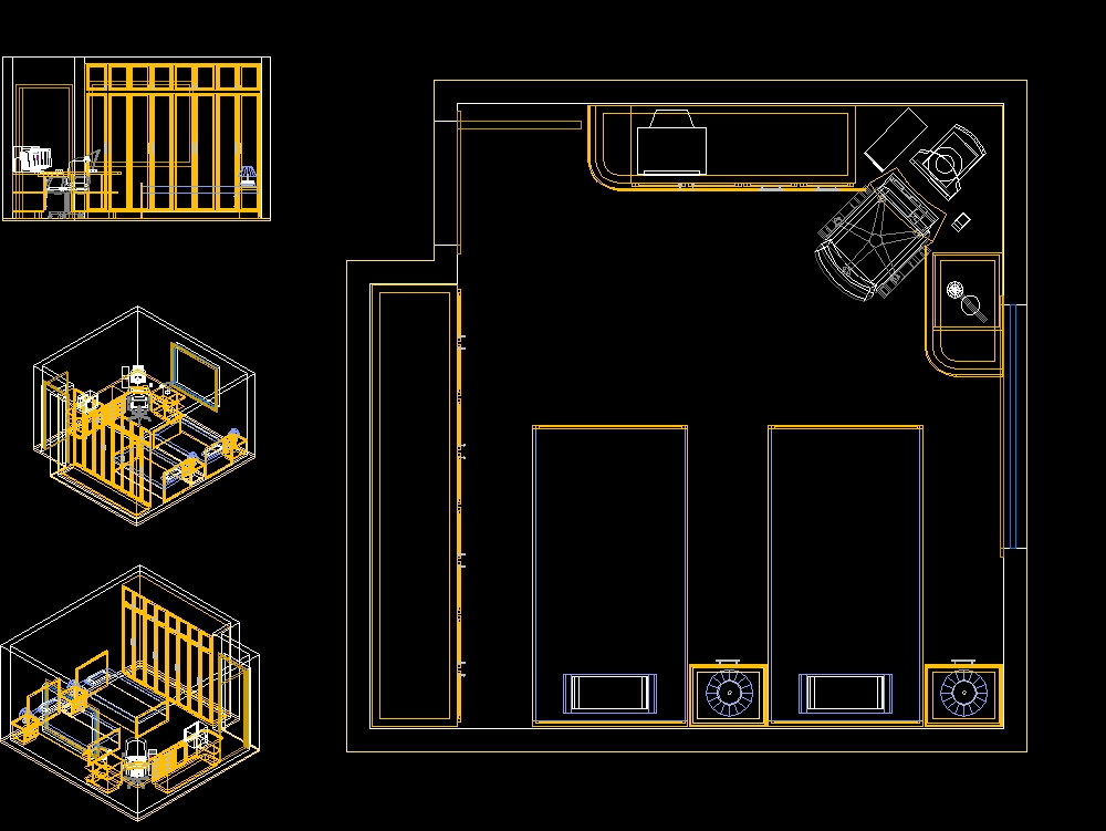 Residential single room 3d auto cad