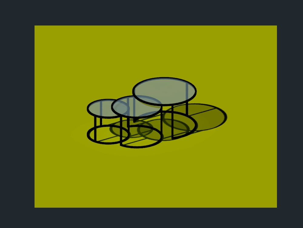 Conjunto de três mesas circulares de vidro 3d