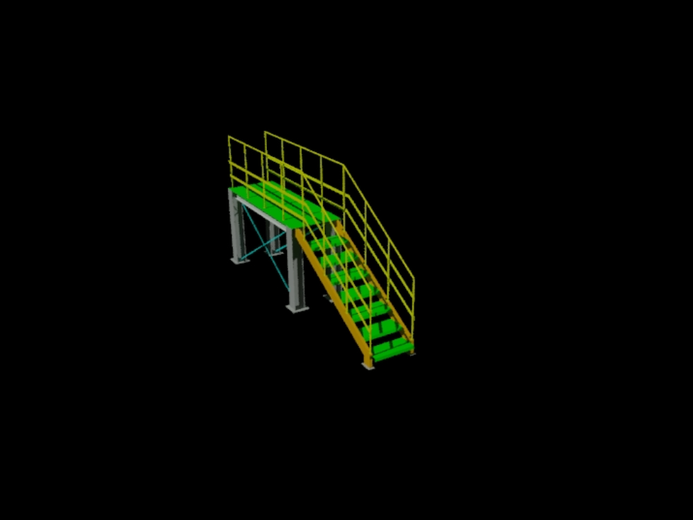 Escalera de estructura metálica con plataforma