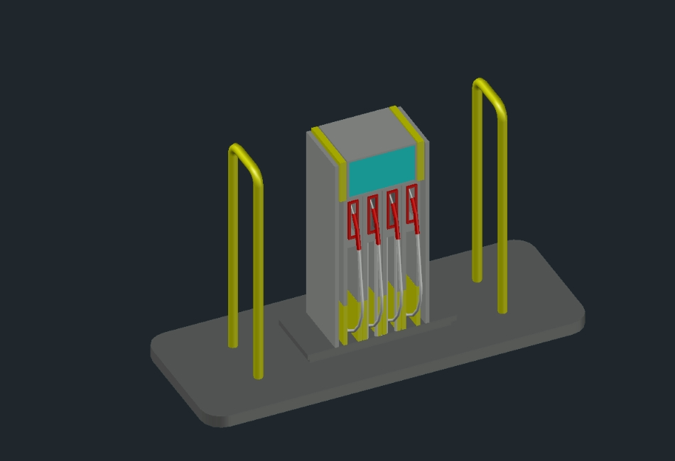 3D-Zapfsäule mit Betonsockel und vier Düsen
