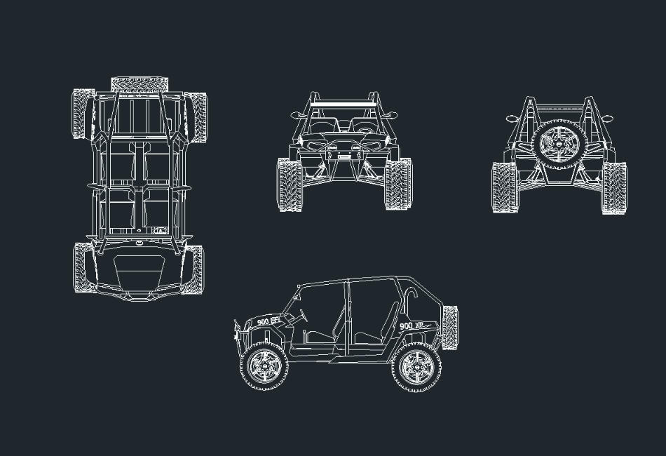 Racer rzr xp 4 1000 polaris in plan and elevations