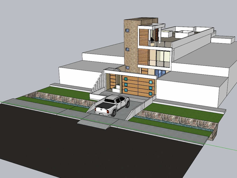 2-stöckiges Haus und 3D-Terrasse