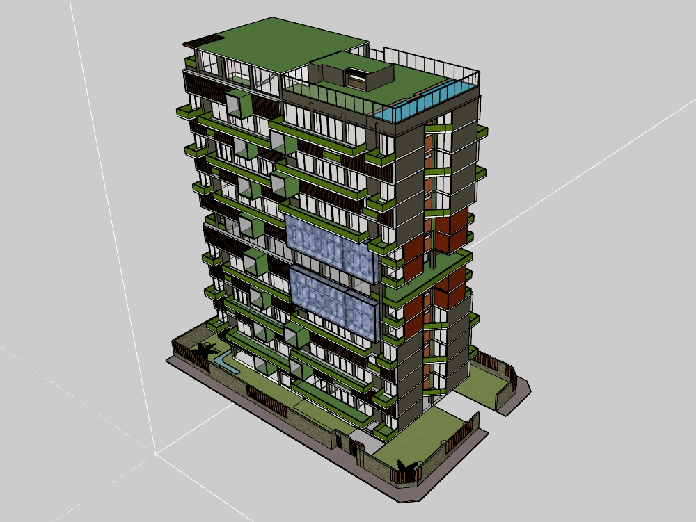 Edifício multifamiliar com terraços 3D