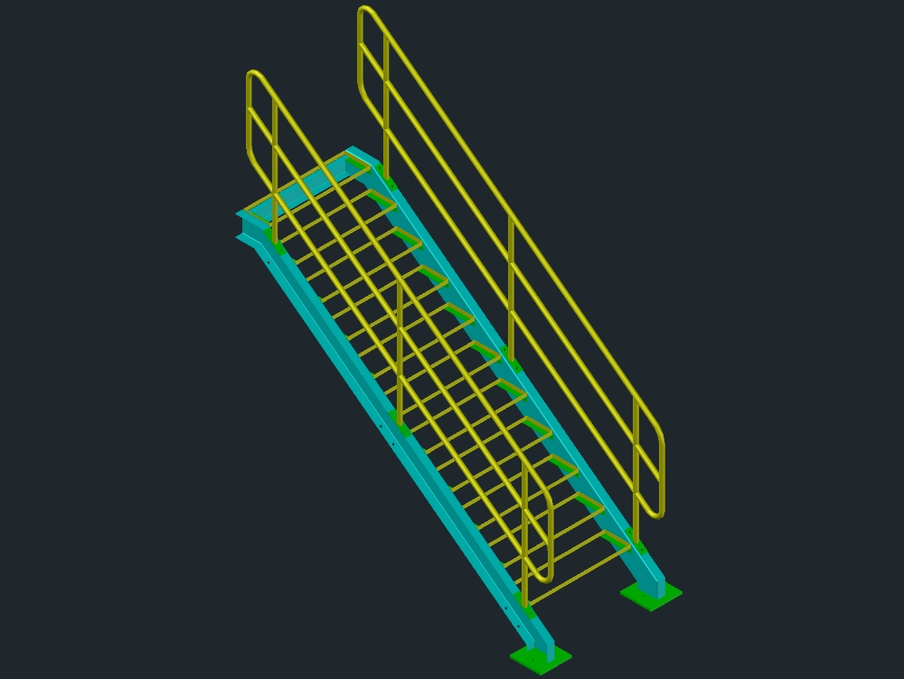 Escalera Industrial con baranda desmontable 3D