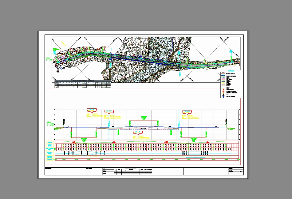 Plano en planta y perfil topográfico de un puente