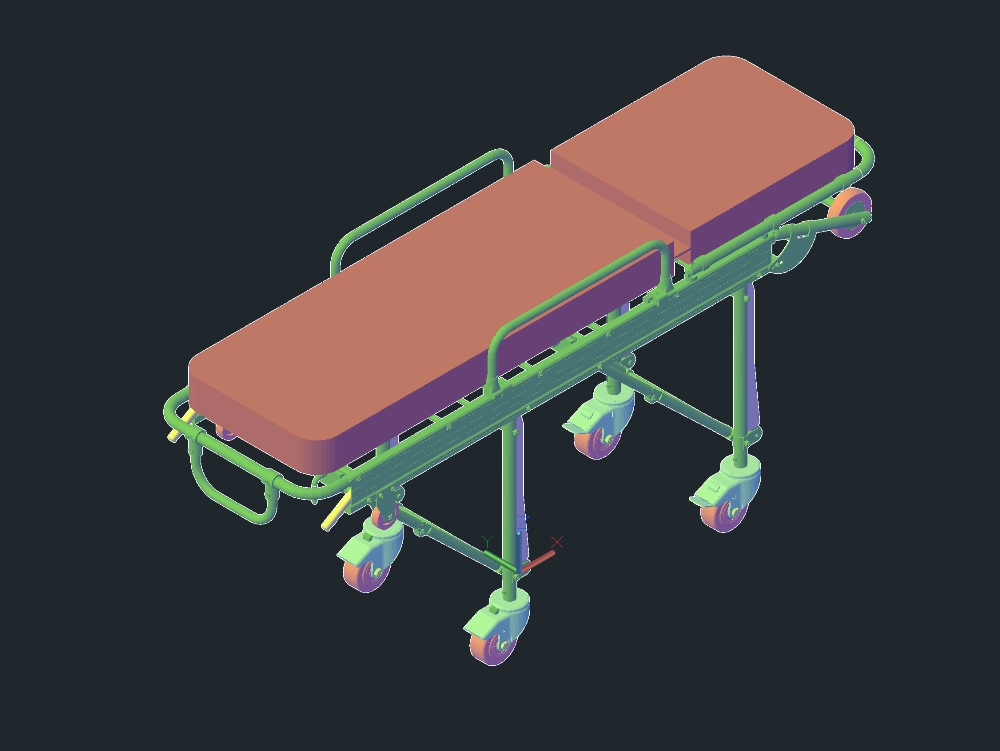 Hospital stretcher with wheels in 3d