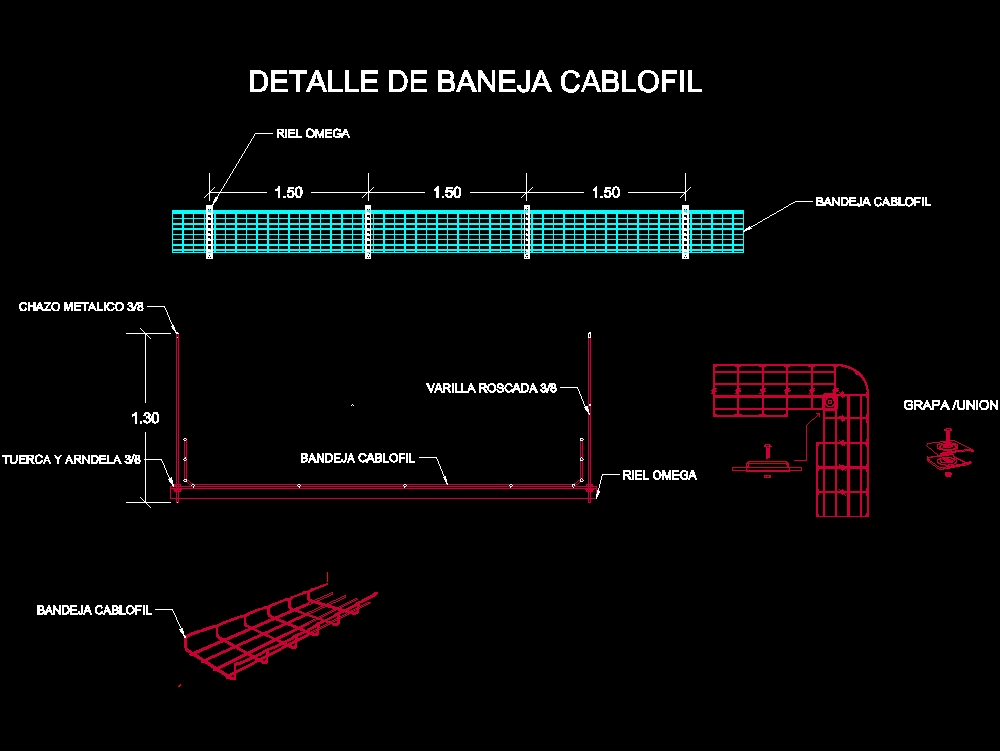 Detail der elektrischen Ablage von Cablofil