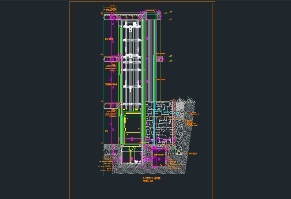Detailed section with elevator